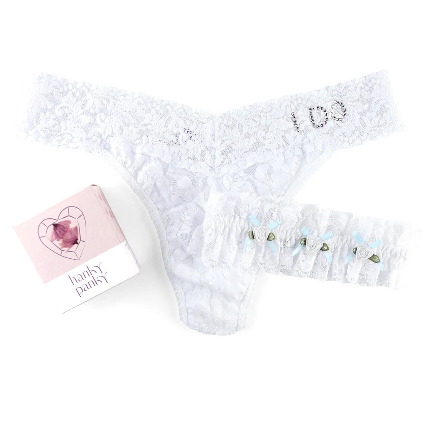 Hanky Panky "I DO" Lace Original Rise Thong & Garter Set