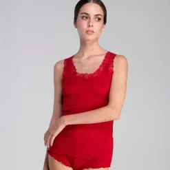 Oscalito Leavers Lace Trim Ribbed Tank Top