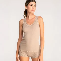 Oscalito Leavers Lace Trim Ribbed Tank Top