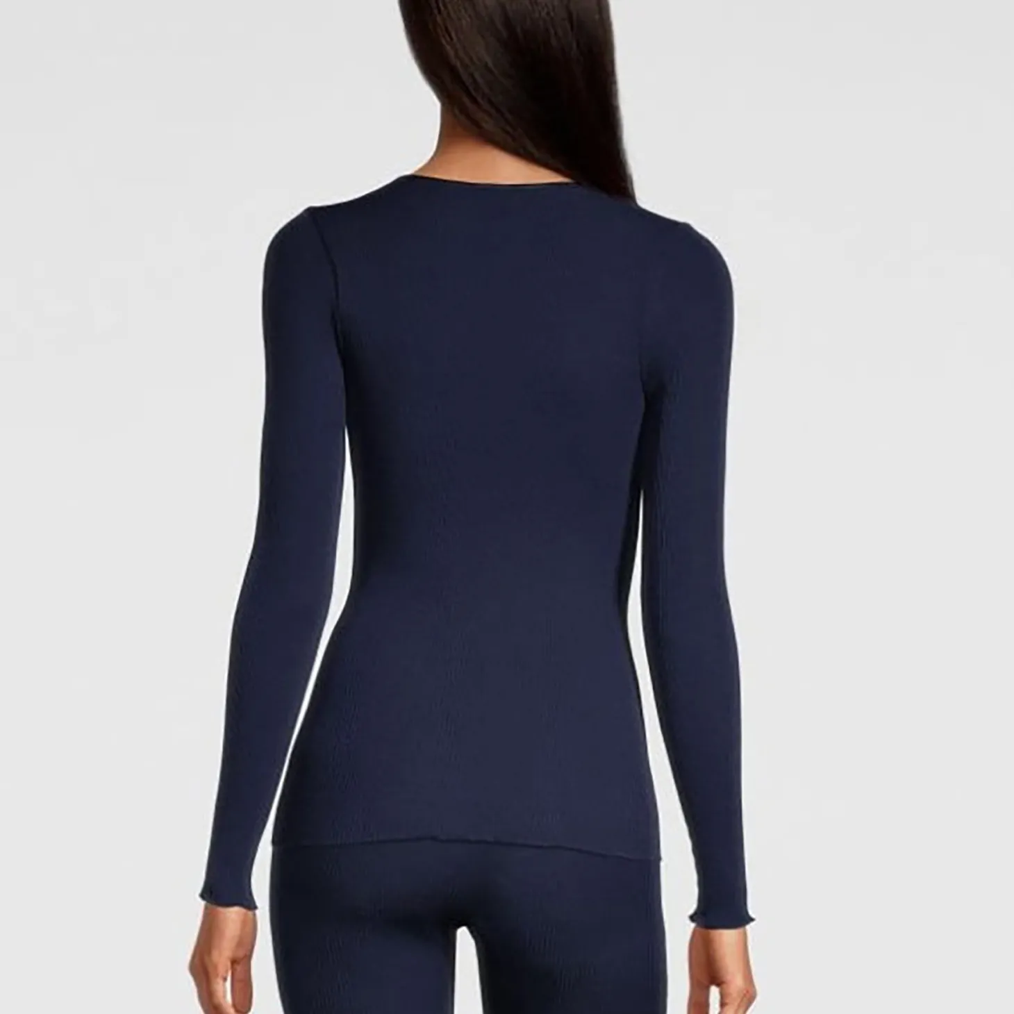 Oscalito Satin Trim V-Neck Ribbed Long Sleeve Top