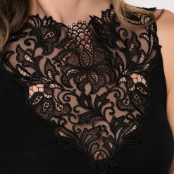 Oscalito Scollo Tulle Macramé Embroidered Neck Tank