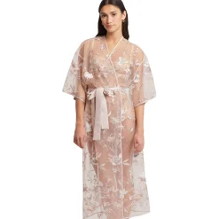 Rya Stunning Long Embroidered Mesh Wrap Robe