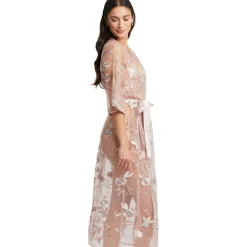 Rya Stunning Long Embroidered Mesh Wrap Robe